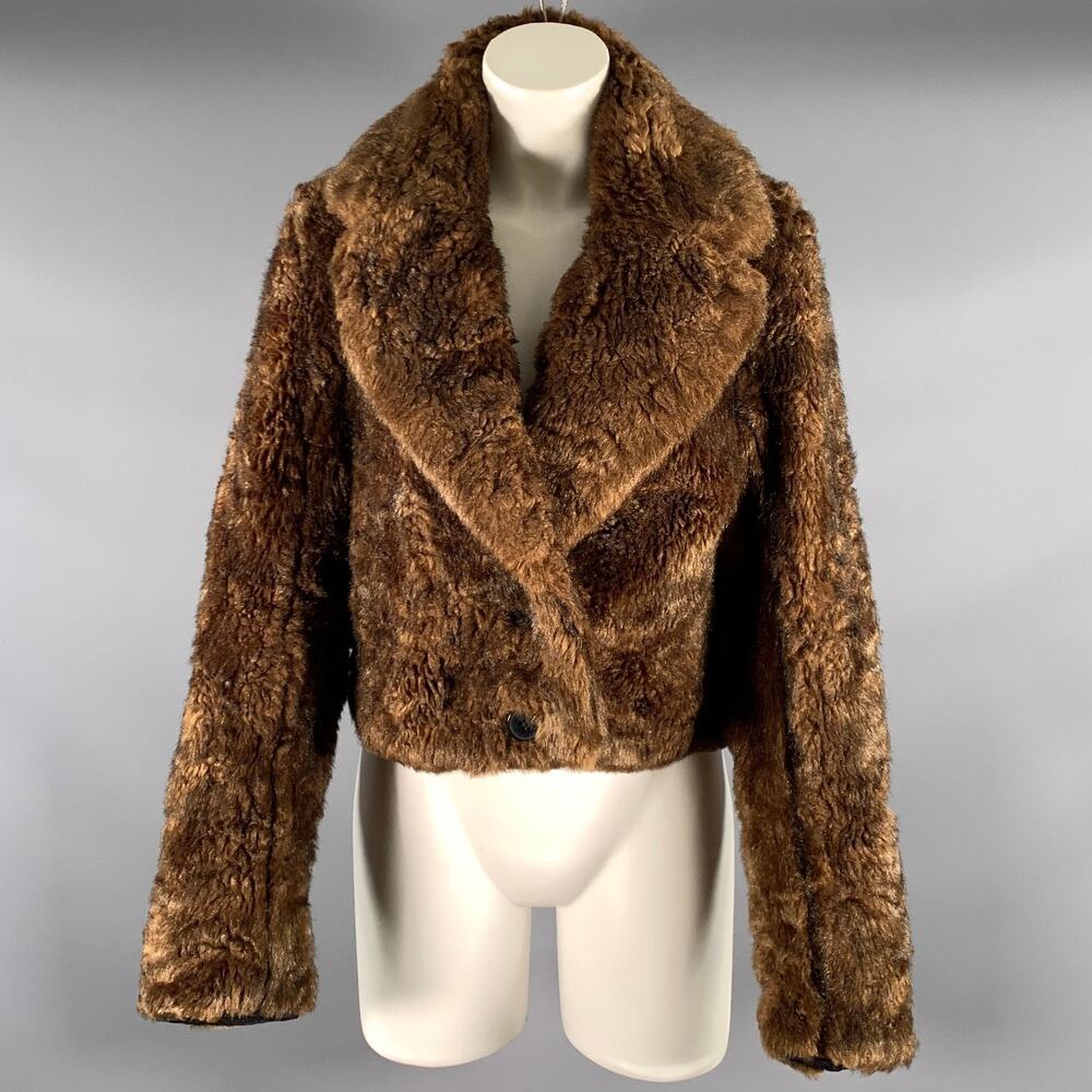 PACO RABANNE Size XS Brown Acrylic Blend Faux Fur Notch Lapel Coat